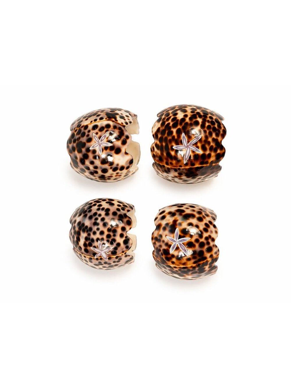 Napkin Rings Tiger Cowrie Shell Leopard Spots Set 4 Natural Seashell Decor Table